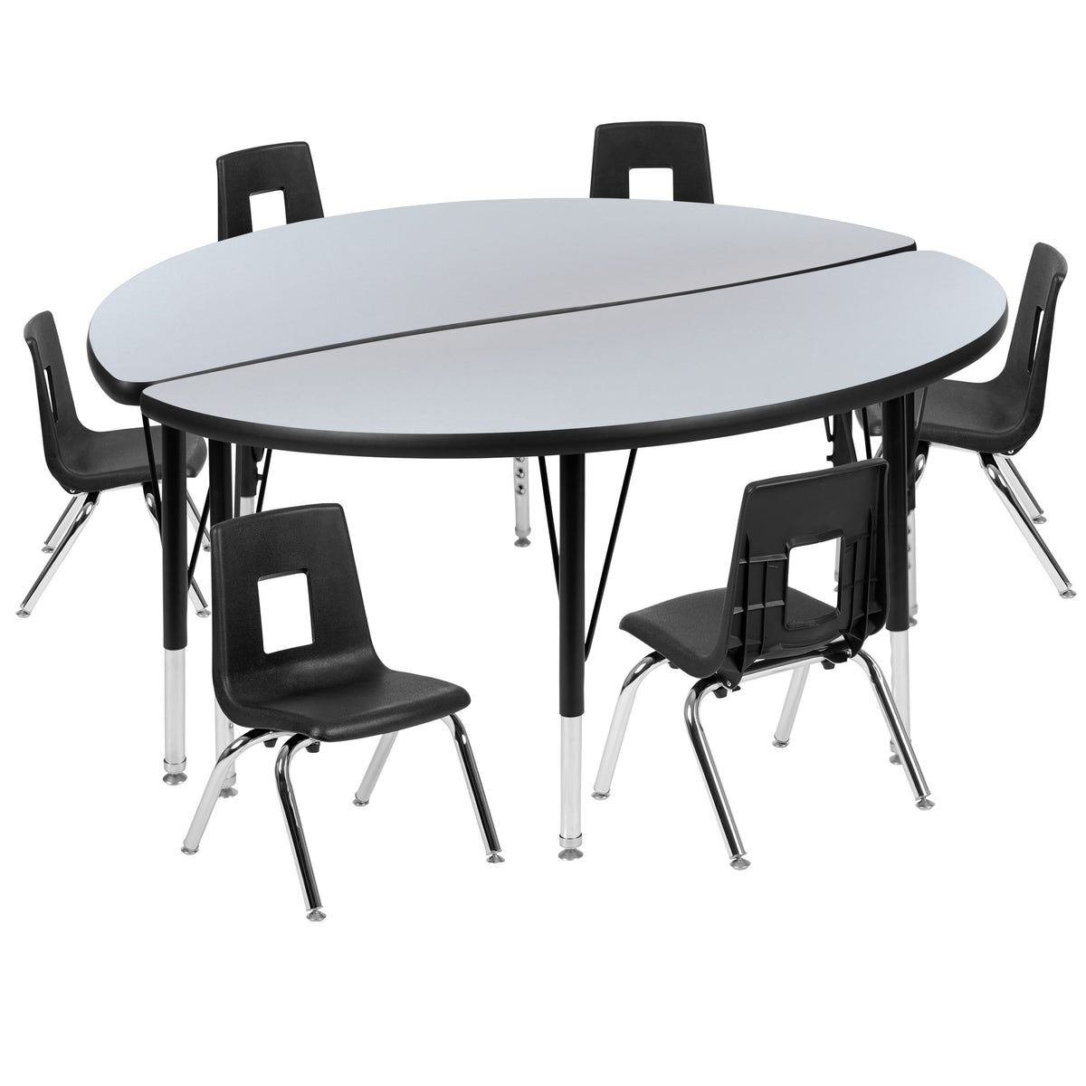 Flash Furniture XU-GRP-12CH-A48-HCIRC-GY-T-P-GG 47.5" Circle Wave Activity Table Set with 12" Student Stack Chairs, Grey/Black (Grey Top/Black Frame) - Main view