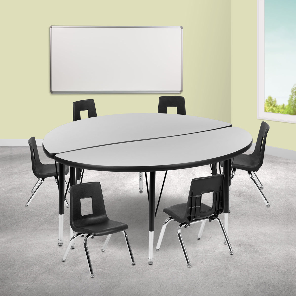 Flash Furniture XU-GRP-12CH-A48-HCIRC-GY-T-P-GG 47.5" Circle Wave Activity Table Set with 12" Student Stack Chairs, Grey/Black (Grey Top/Black Frame) - View 2