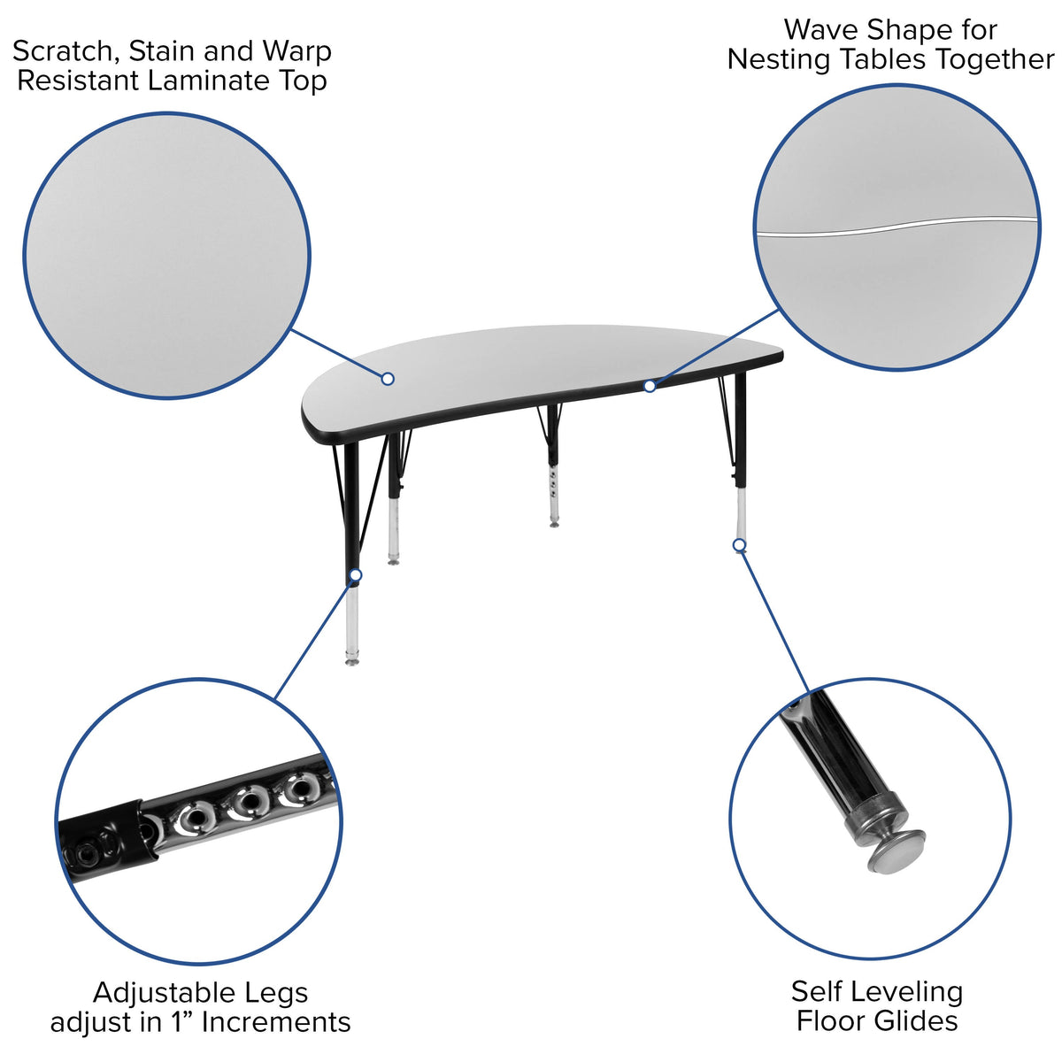 Flash Furniture XU-GRP-12CH-A48-HCIRC-GY-T-P-GG 47.5" Circle Wave Activity Table Set with 12" Student Stack Chairs, Grey/Black (Grey Top/Black Frame) - View 3