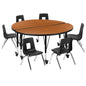 Flash Furniture XU-GRP-12CH-A48-HCIRC-OAK-T-P-CAS-GG Mobile 47.5" Circle Wave Activity Table Set-12" Student Stack Chairs, Oak/Black (Oak Top/Black Frame) - Main view