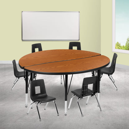 Flash Furniture XU-GRP-12CH-A48-HCIRC-OAK-T-P-GG 47.5" Circle Wave Activity Table Set with 12" Student Stack Chairs, Oak/Black (Oak Top/Black Frame) - View 2