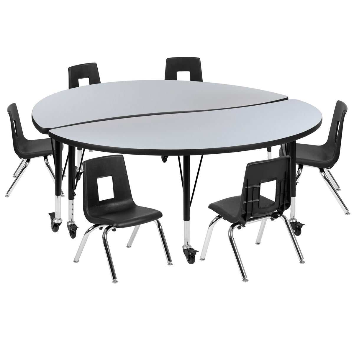 Flash Furniture XU-GRP-12CH-A60-HCIRC-GY-T-P-CAS-GG Mobile 60" Circle Wave Activity Table Set-12" Student Stack Chairs, Grey/Black (Grey Top/Black Frame) - Main view