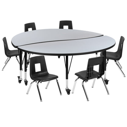 Flash Furniture XU-GRP-12CH-A60-HCIRC-GY-T-P-CAS-GG Mobile 60" Circle Wave Activity Table Set-12" Student Stack Chairs, Grey/Black (Grey Top/Black Frame) - Main view