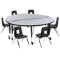 Flash Furniture XU-GRP-12CH-A60-HCIRC-GY-T-P-CAS-GG Mobile 60" Circle Wave Activity Table Set-12" Student Stack Chairs, Grey/Black (Grey Top/Black Frame) - Main view