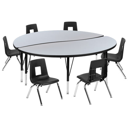 Flash Furniture XU-GRP-12CH-A60-HCIRC-GY-T-P-GG 60" Circle Wave Activity Table Set with 12" Student Stack Chairs, Grey/Black (Grey Top/Black Frame) - Main view