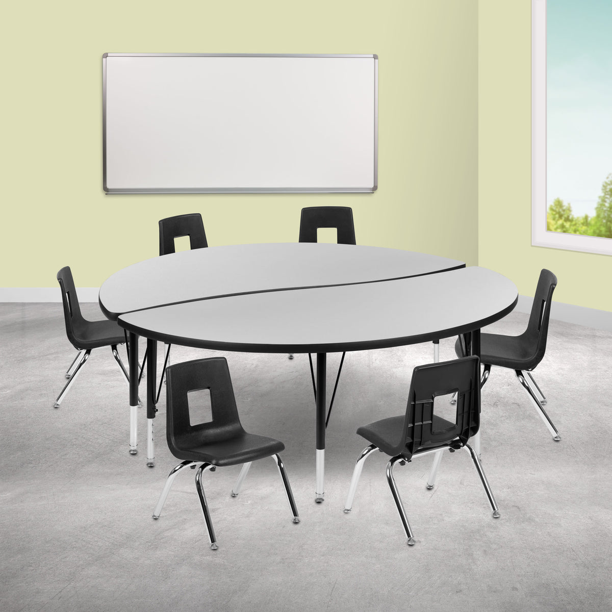 Flash Furniture XU-GRP-12CH-A60-HCIRC-GY-T-P-GG 60" Circle Wave Activity Table Set with 12" Student Stack Chairs, Grey/Black (Grey Top/Black Frame) - View 2
