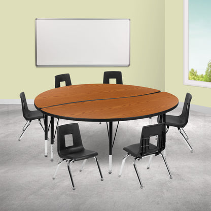 Flash Furniture XU-GRP-12CH-A60-HCIRC-OAK-T-P-GG 60" Circle Wave Activity Table Set with 12" Student Stack Chairs, Oak/Black (Oak Top/Black Frame) - View 2