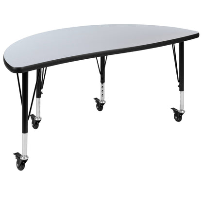 Flash Furniture XU-GRP-14CH-A3048CON-48-GY-T-P-CAS-GG Mobile 76" Oval Wave Activity Table Set-14" Student Stack Chairs, Grey/Black (Grey Top/Black Frame) - View 10