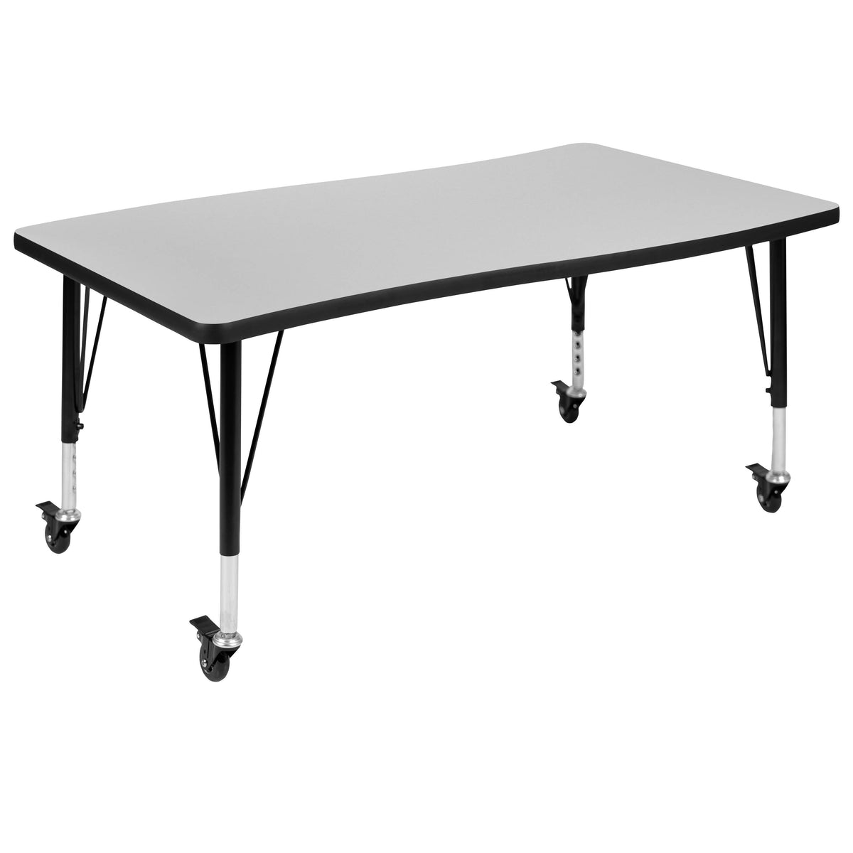 Flash Furniture XU-GRP-14CH-A3048CON-48-GY-T-P-CAS-GG Mobile 76" Oval Wave Activity Table Set-14" Student Stack Chairs, Grey/Black (Grey Top/Black Frame) - View 11