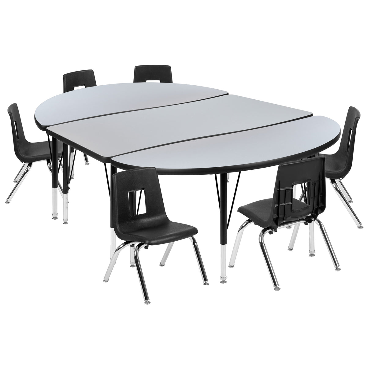 Flash Furniture XU-GRP-14CH-A3048CON-48-GY-T-P-GG 76" Oval Wave Activity Table Set with 14" Student Stack Chairs, Grey/Black (Grey Top/Black Frame) - Main view