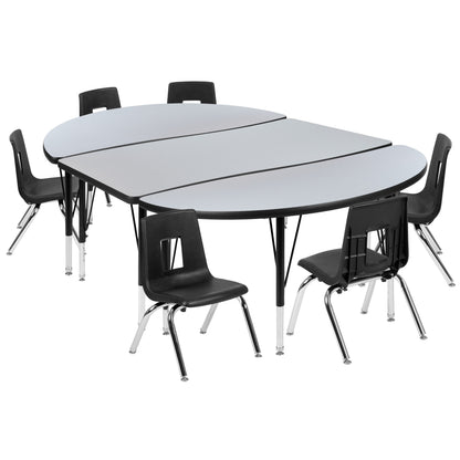 Flash Furniture XU-GRP-14CH-A3048CON-48-GY-T-P-GG 76" Oval Wave Activity Table Set with 14" Student Stack Chairs, Grey/Black (Grey Top/Black Frame) - Main view