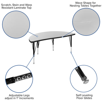 Flash Furniture XU-GRP-14CH-A3048CON-48-GY-T-P-GG 76" Oval Wave Activity Table Set with 14" Student Stack Chairs, Grey/Black (Grey Top/Black Frame) - View 3