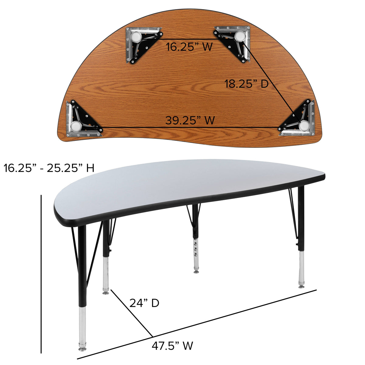 Flash Furniture XU-GRP-14CH-A3048CON-48-GY-T-P-GG 76" Oval Wave Activity Table Set with 14" Student Stack Chairs, Grey/Black (Grey Top/Black Frame) - View 6