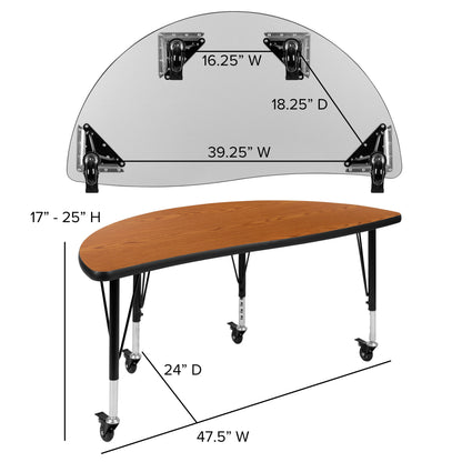 Flash Furniture XU-GRP-14CH-A3048CON-48-OAK-T-P-CAS-GG Mobile 76" Oval Wave Activity Table Set-14" Student Stack Chairs, Oak/Black (Oak Top/Black Frame) - View 6