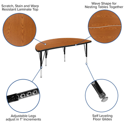 Flash Furniture XU-GRP-14CH-A3048CON-48-OAK-T-P-GG 76" Oval Wave Activity Table Set with 14" Student Stack Chairs, Oak/Black (Oak Top/Black Frame) - View 3