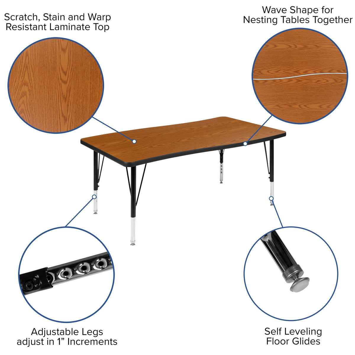 Flash Furniture XU-GRP-14CH-A3048CON-48-OAK-T-P-GG 76" Oval Wave Activity Table Set with 14" Student Stack Chairs, Oak/Black (Oak Top/Black Frame) - View 4