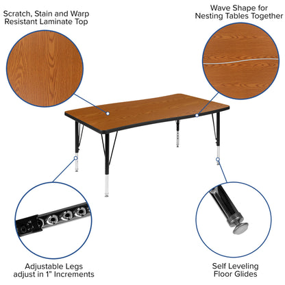 Flash Furniture XU-GRP-14CH-A3048CON-48-OAK-T-P-GG 76" Oval Wave Activity Table Set with 14" Student Stack Chairs, Oak/Black (Oak Top/Black Frame) - View 4