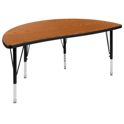 Flash Furniture XU-GRP-14CH-A3048CON-48-OAK-T-P-GG 76" Oval Wave Activity Table Set with 14" Student Stack Chairs, Oak/Black (Oak Top/Black Frame) - View 10