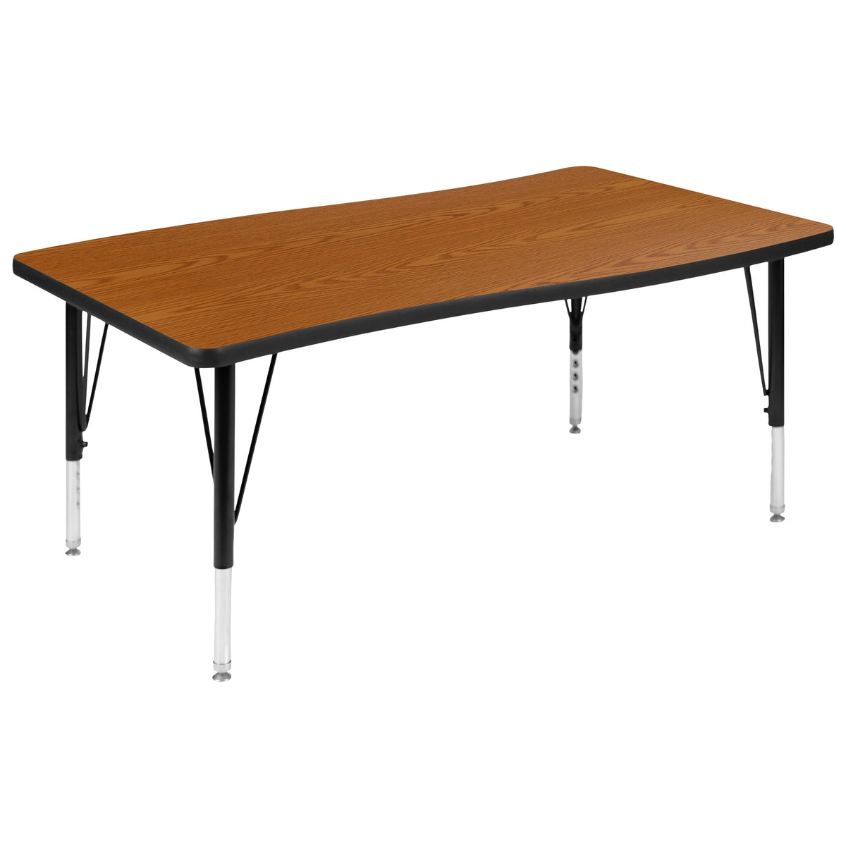 Flash Furniture XU-GRP-14CH-A3048CON-48-OAK-T-P-GG 76" Oval Wave Activity Table Set with 14" Student Stack Chairs, Oak/Black (Oak Top/Black Frame) - View 11