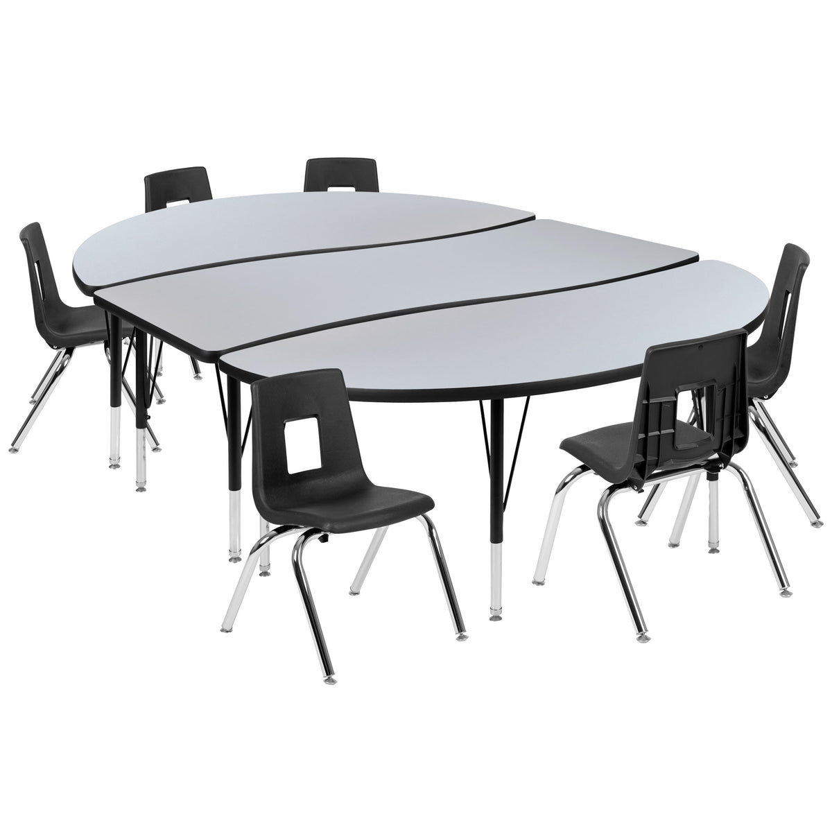 Flash Furniture XU-GRP-14CH-A3060CON-60-GY-T-P-GG 86" Oval Wave Activity Table Set with 14" Student Stack Chairs, Grey/Black (Grey Top/Black Frame) - Main view