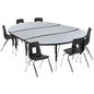 Flash Furniture XU-GRP-14CH-A3060CON-60-GY-T-P-GG 86" Oval Wave Activity Table Set with 14" Student Stack Chairs, Grey/Black (Grey Top/Black Frame) - Main view