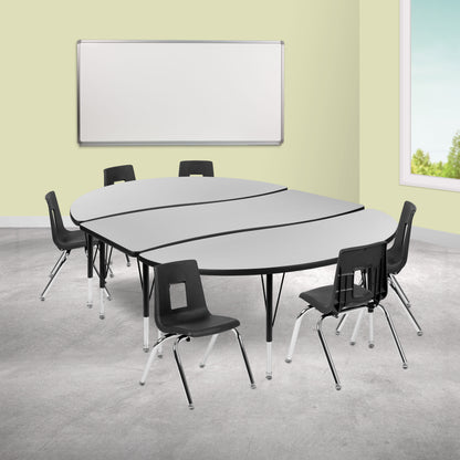 Flash Furniture XU-GRP-14CH-A3060CON-60-GY-T-P-GG 86" Oval Wave Activity Table Set with 14" Student Stack Chairs, Grey/Black (Grey Top/Black Frame) - View 2