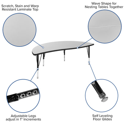 Flash Furniture XU-GRP-14CH-A3060CON-60-GY-T-P-GG 86" Oval Wave Activity Table Set with 14" Student Stack Chairs, Grey/Black (Grey Top/Black Frame) - View 3