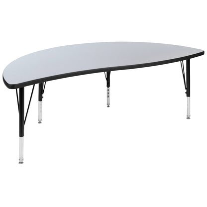 Flash Furniture XU-GRP-14CH-A3060CON-60-GY-T-P-GG 86" Oval Wave Activity Table Set with 14" Student Stack Chairs, Grey/Black (Grey Top/Black Frame) - View 10