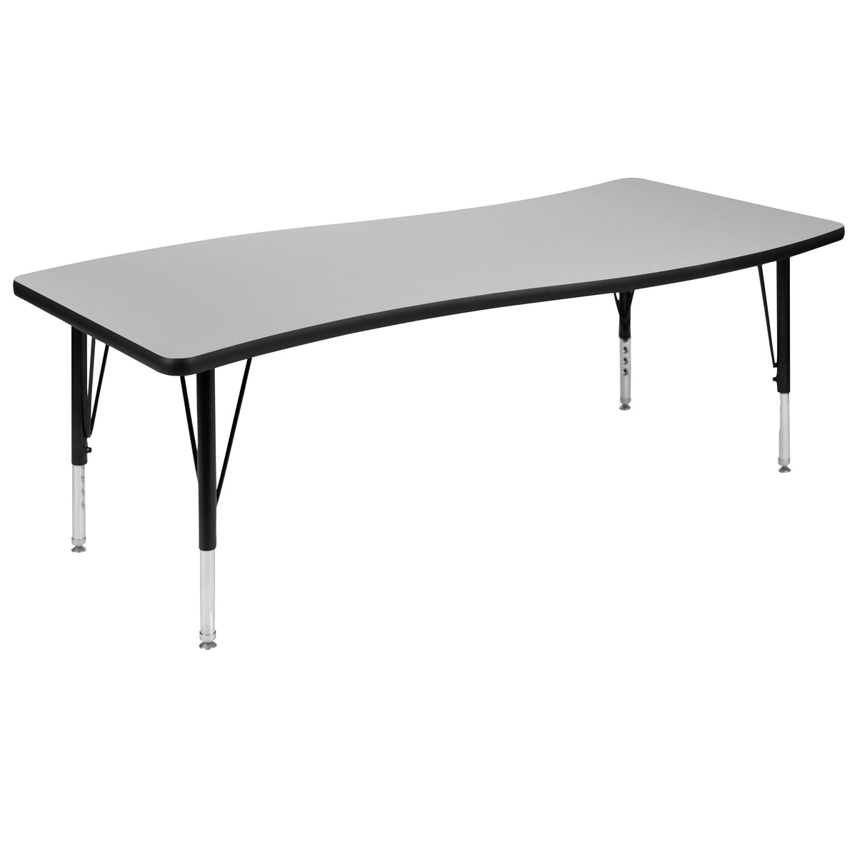 Flash Furniture XU-GRP-14CH-A3060CON-60-GY-T-P-GG 86" Oval Wave Activity Table Set with 14" Student Stack Chairs, Grey/Black (Grey Top/Black Frame) - View 11