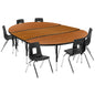 Flash Furniture XU-GRP-14CH-A3060CON-60-OAK-T-P-GG 86" Oval Wave Activity Table Set with 14" Student Stack Chairs, Oak/Black (Oak Top/Black Frame) - Main view