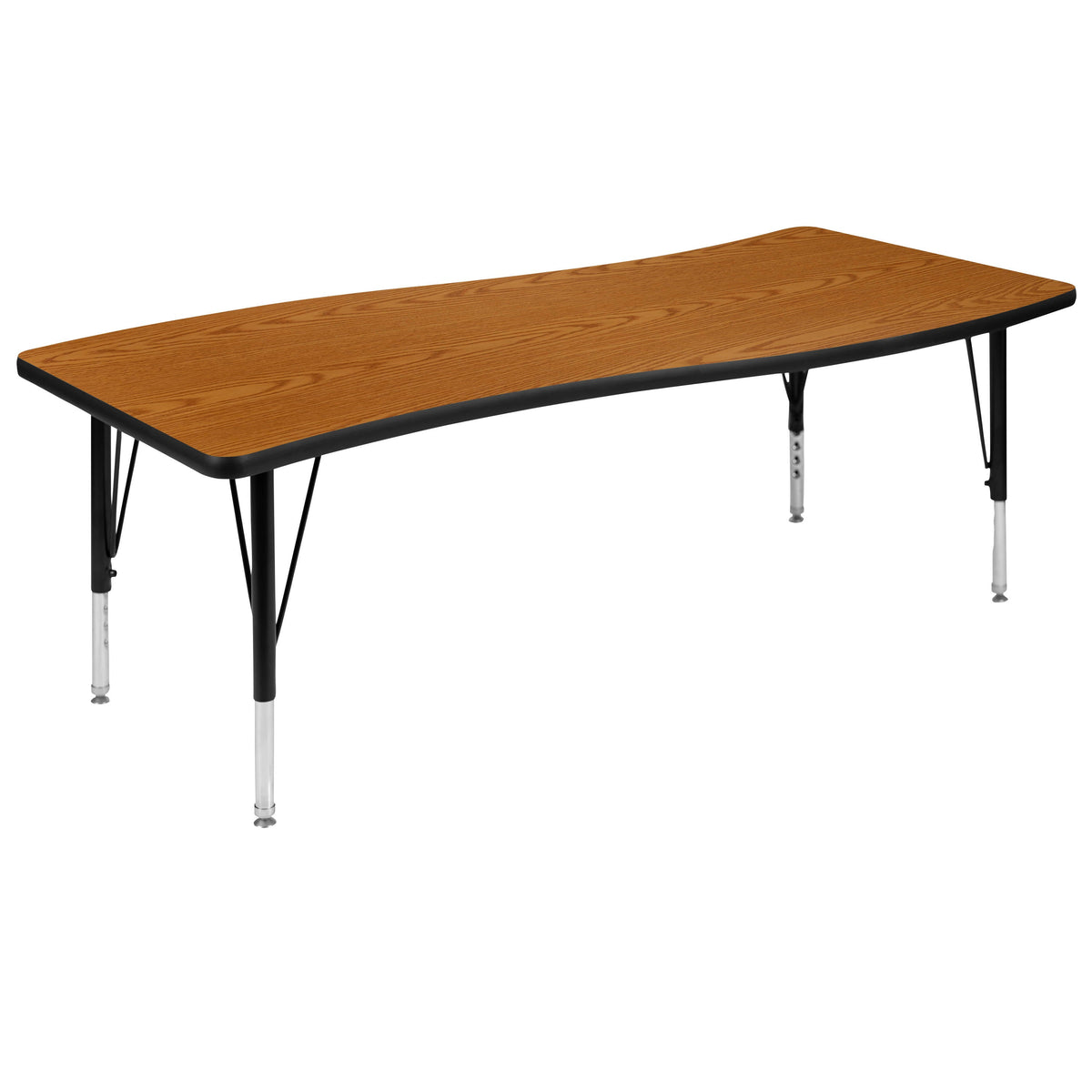 Flash Furniture XU-GRP-14CH-A3060CON-60-OAK-T-P-GG 86" Oval Wave Activity Table Set with 14" Student Stack Chairs, Oak/Black (Oak Top/Black Frame) - View 11