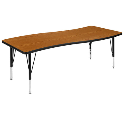 Flash Furniture XU-GRP-14CH-A3060CON-60-OAK-T-P-GG 86" Oval Wave Activity Table Set with 14" Student Stack Chairs, Oak/Black (Oak Top/Black Frame) - View 11