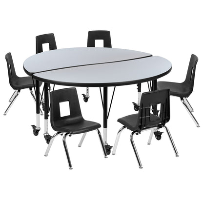 Flash Furniture XU-GRP-14CH-A48-HCIRC-GY-T-P-CAS-GG Mobile 47.5" Circle Wave Activity Table Set-14" Student Stack Chairs, Grey/Black (Grey Top/Black Frame) - Main view