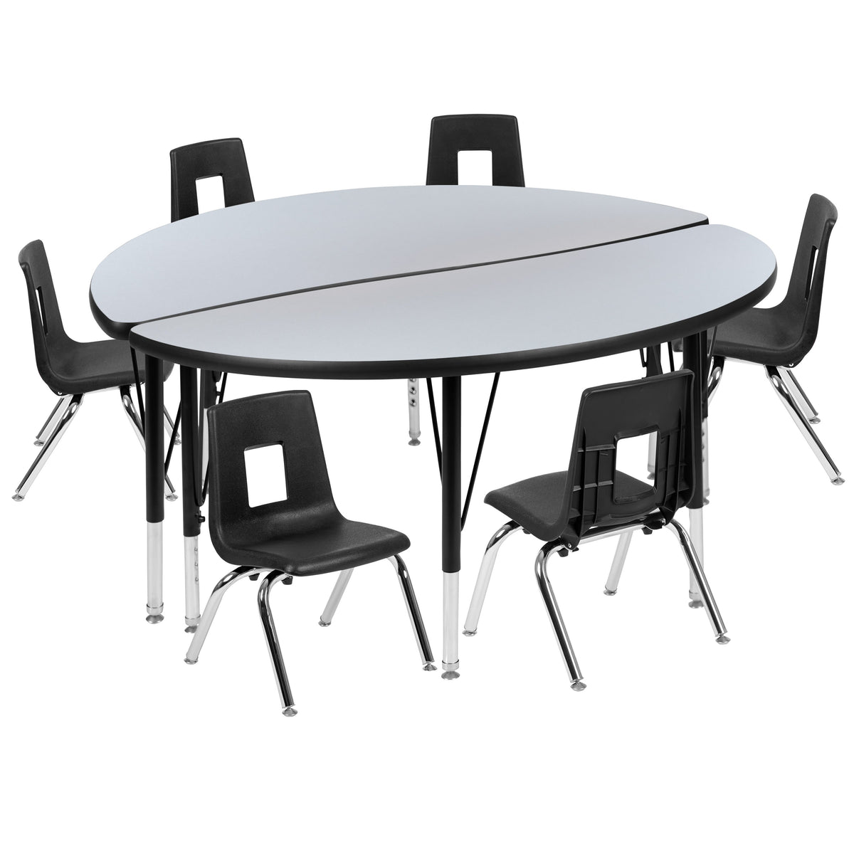 Flash Furniture XU-GRP-14CH-A48-HCIRC-GY-T-P-GG 47.5" Circle Wave Activity Table Set with 14" Student Stack Chairs, Grey/Black (Grey Top/Black Frame) - Main view