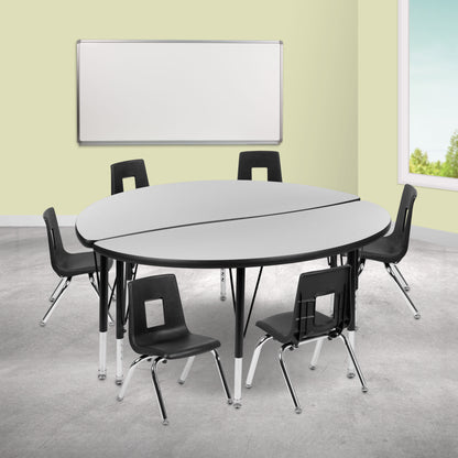 Flash Furniture XU-GRP-14CH-A48-HCIRC-GY-T-P-GG 47.5" Circle Wave Activity Table Set with 14" Student Stack Chairs, Grey/Black (Grey Top/Black Frame) - View 2