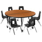 Flash Furniture XU-GRP-14CH-A48-HCIRC-OAK-T-P-CAS-GG Mobile 47.5" Circle Wave Activity Table Set-14" Student Stack Chairs, Oak/Black (Oak Top/Black Frame) - Main view