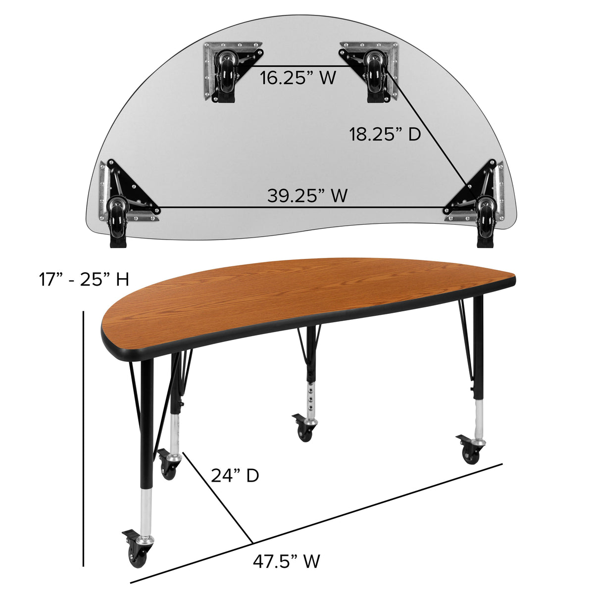 Flash Furniture XU-GRP-14CH-A48-HCIRC-OAK-T-P-CAS-GG Mobile 47.5" Circle Wave Activity Table Set-14" Student Stack Chairs, Oak/Black (Oak Top/Black Frame) - View 5