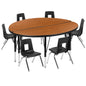 Flash Furniture XU-GRP-14CH-A48-HCIRC-OAK-T-P-GG 47.5" Circle Wave Activity Table Set with 14" Student Stack Chairs, Oak/Black (Oak Top/Black Frame) - Main view