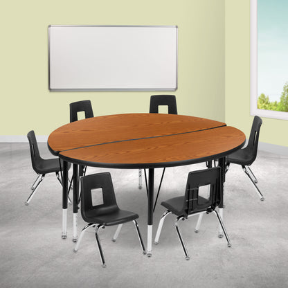 Flash Furniture XU-GRP-14CH-A48-HCIRC-OAK-T-P-GG 47.5" Circle Wave Activity Table Set with 14" Student Stack Chairs, Oak/Black (Oak Top/Black Frame) - View 2