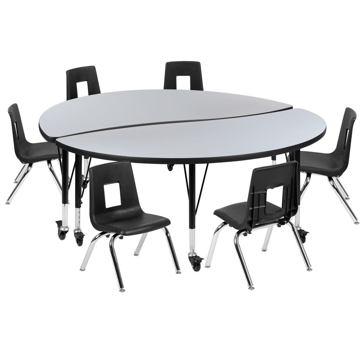Flash Furniture XU-GRP-14CH-A60-HCIRC-GY-T-P-CAS-GG Mobile 60" Circle Wave Activity Table Set-14" Student Stack Chairs, Grey/Black (Grey Top/Black Frame) - Main view