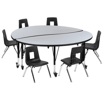 Flash Furniture XU-GRP-14CH-A60-HCIRC-GY-T-P-CAS-GG Mobile 60" Circle Wave Activity Table Set-14" Student Stack Chairs, Grey/Black (Grey Top/Black Frame) - Main view