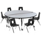 Flash Furniture XU-GRP-14CH-A60-HCIRC-GY-T-P-CAS-GG Mobile 60" Circle Wave Activity Table Set-14" Student Stack Chairs, Grey/Black (Grey Top/Black Frame) - Main view