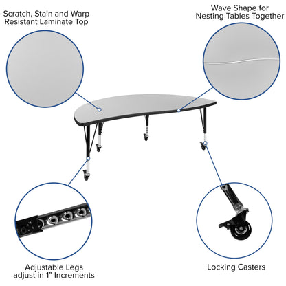 Flash Furniture XU-GRP-14CH-A60-HCIRC-GY-T-P-CAS-GG Mobile 60" Circle Wave Activity Table Set-14" Student Stack Chairs, Grey/Black (Grey Top/Black Frame) - View 3