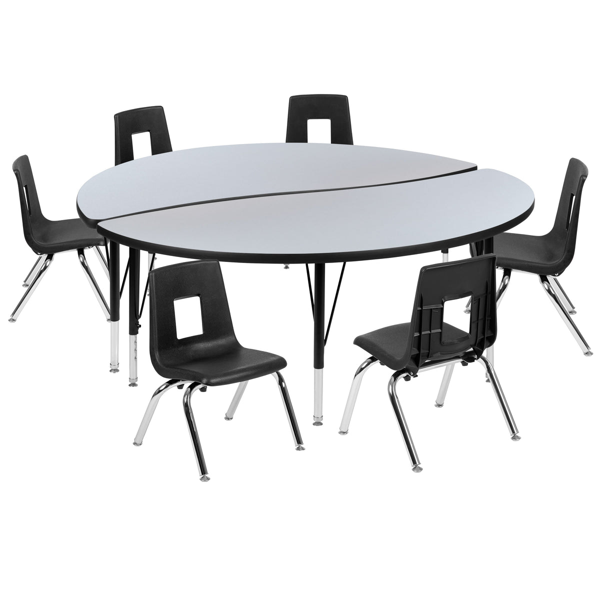 Flash Furniture XU-GRP-14CH-A60-HCIRC-GY-T-P-GG 60" Circle Wave Activity Table Set with 14" Student Stack Chairs, Grey/Black (Grey Top/Black Frame) - Main view