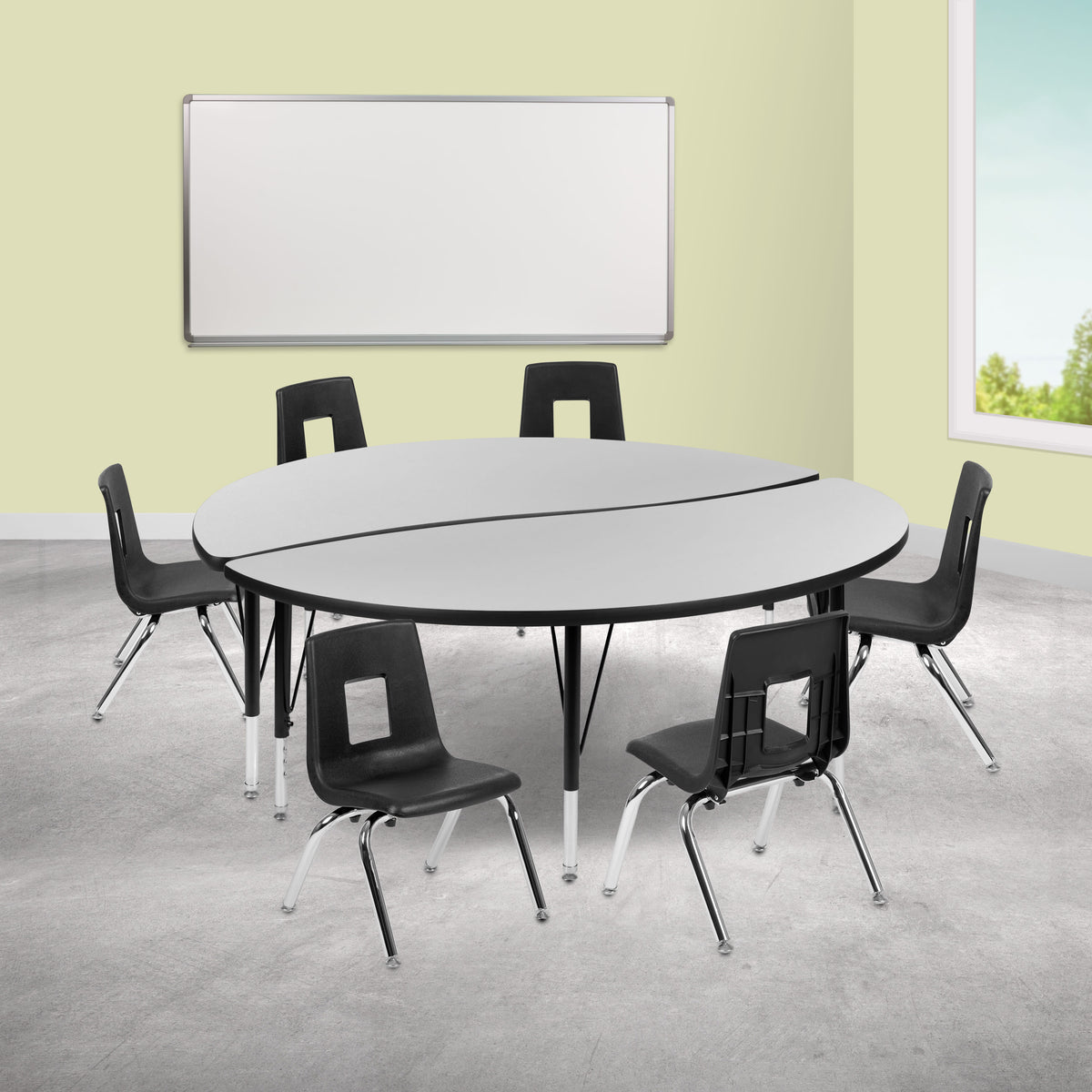 Flash Furniture XU-GRP-14CH-A60-HCIRC-GY-T-P-GG 60" Circle Wave Activity Table Set with 14" Student Stack Chairs, Grey/Black (Grey Top/Black Frame) - View 2