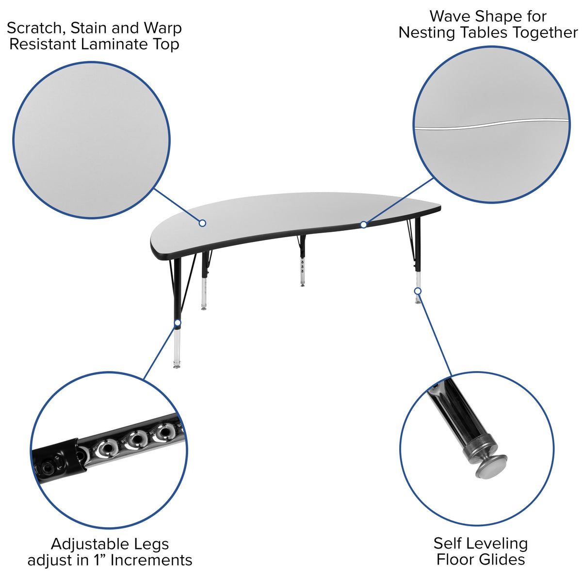 Flash Furniture XU-GRP-14CH-A60-HCIRC-GY-T-P-GG 60" Circle Wave Activity Table Set with 14" Student Stack Chairs, Grey/Black (Grey Top/Black Frame) - View 3