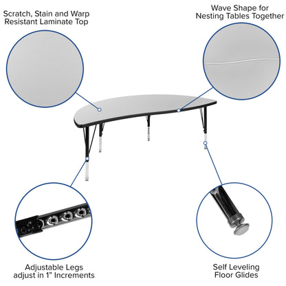Flash Furniture XU-GRP-14CH-A60-HCIRC-GY-T-P-GG 60" Circle Wave Activity Table Set with 14" Student Stack Chairs, Grey/Black (Grey Top/Black Frame) - View 3