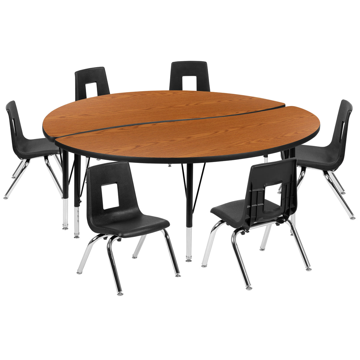 Flash Furniture XU-GRP-14CH-A60-HCIRC-OAK-T-P-GG 60" Circle Wave Activity Table Set with 14" Student Stack Chairs, Oak/Black (Oak Top/Black Frame) - Main view