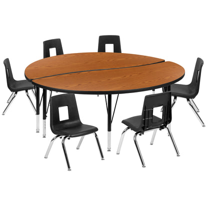 Flash Furniture XU-GRP-14CH-A60-HCIRC-OAK-T-P-GG 60" Circle Wave Activity Table Set with 14" Student Stack Chairs, Oak/Black (Oak Top/Black Frame) - Main view