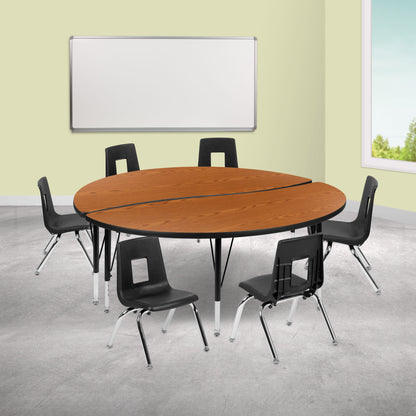 Flash Furniture XU-GRP-14CH-A60-HCIRC-OAK-T-P-GG 60" Circle Wave Activity Table Set with 14" Student Stack Chairs, Oak/Black (Oak Top/Black Frame) - View 2